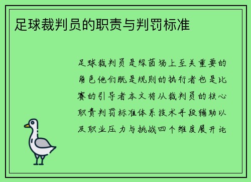 足球裁判员的职责与判罚标准
